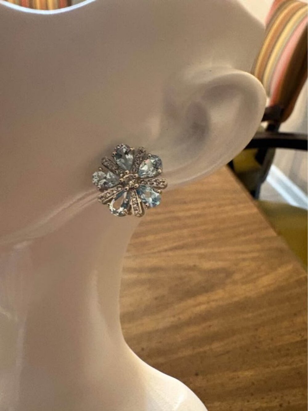 Blue Topaz Flower Stud Earrings Sterling Silver